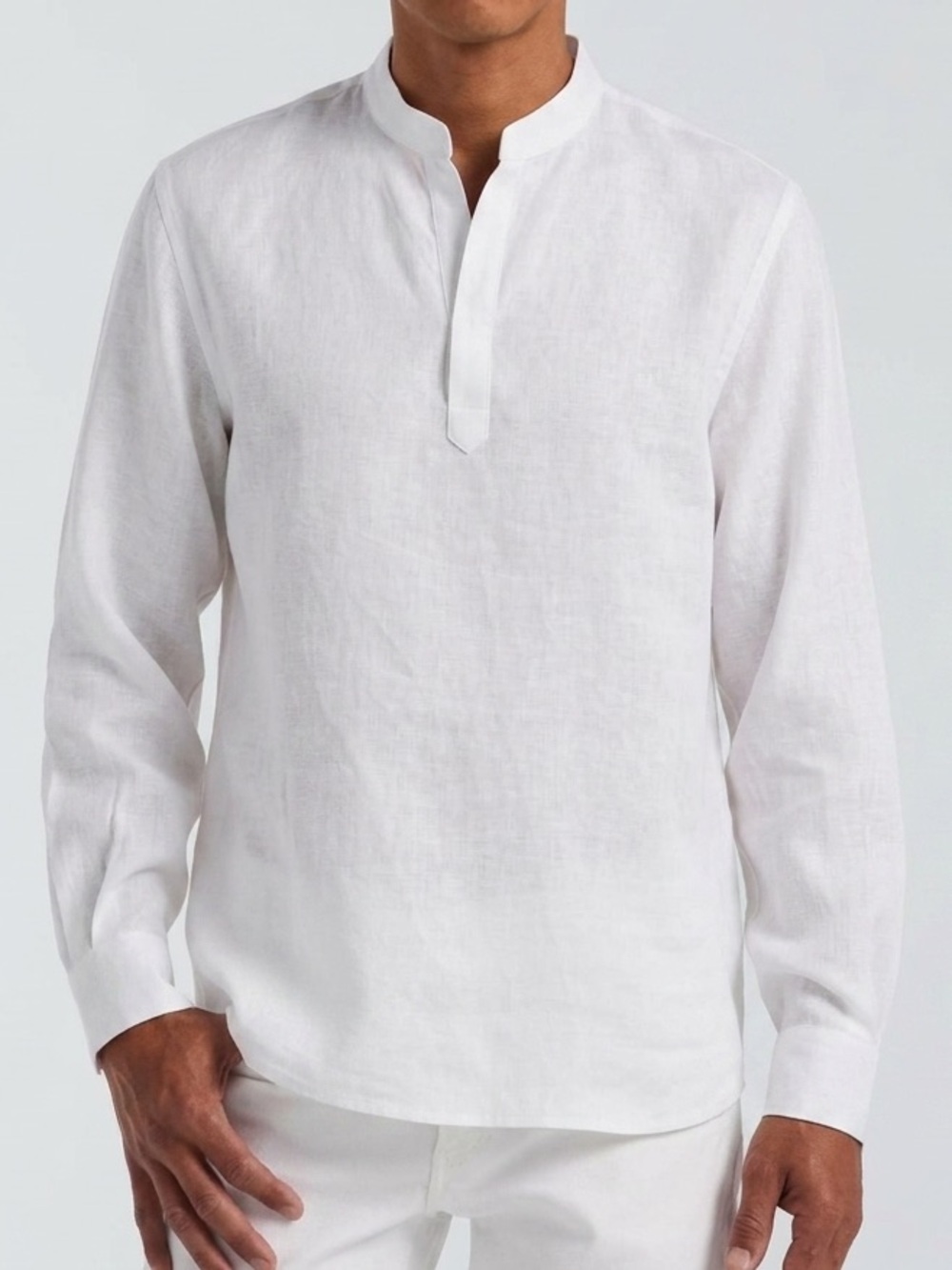 Perry Ellis Solid 
 Men's White Linen Mandarin Collar‎ Shirt Size XXL